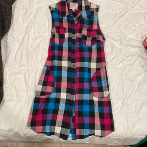 Romeo & Juliet Couture Plaid Fall Dress or Tunic with pockets, pink blue & gray